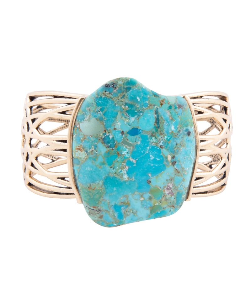 Abstract Blue Turquoise Golden Statement Cuff