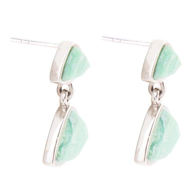 Abstract Green Chrysoprase Sterling Silver Drop Earrings