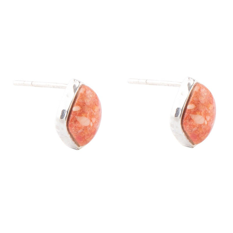 Abstract Orange Sponge Coral and Sterling Silver Stud Earrings