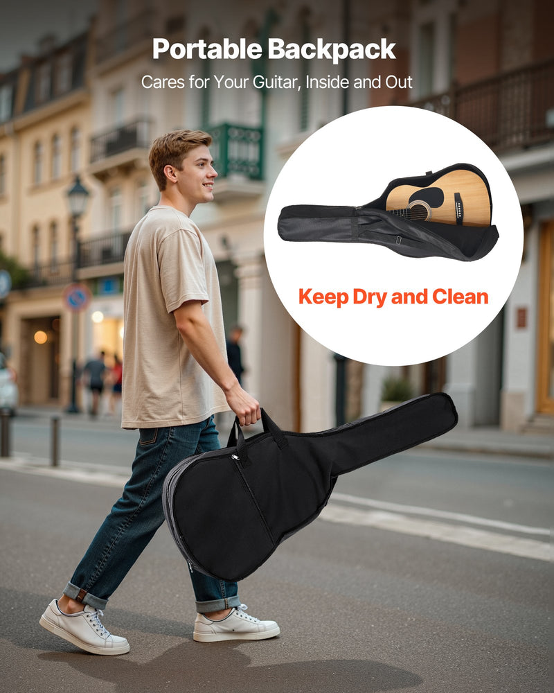 Dreadnought Acoustic Guitar, 39 In, 6-String Natural Solid Spruce Top Guitar, Portable Bundle With Gig Bag, Tuner, Strap, Steel Strings, Picks, Capo, Rosewood Fingerboard, For Beginner Adults
