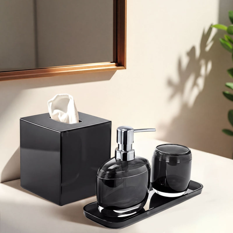Acrylic Bathroom Set – Modern Bathroom Accessories Kit with Soap Dispenser & Tray