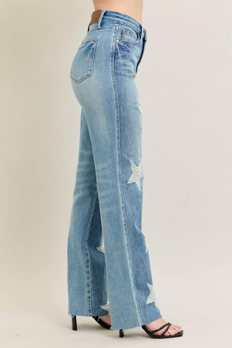 Judy Blue Full Size High Waist  Rigid Magic Star Shaped Destroy 90's Straight Jeans Plus Size