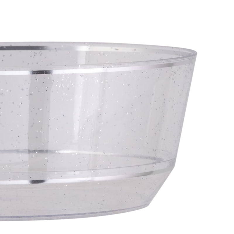 14 Oz. Round Clear and Silver Glitter Plastic Bowls | 10 Pack