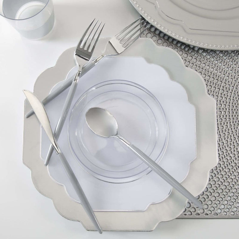 14 Oz. Round Clear and Silver Plastic Bowls | 10 Pack