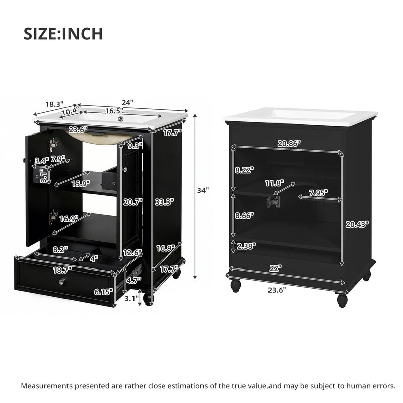 Modern Bathroom Vanity With Sink, Cabinet With Drawer And Dividers, Rectangular Storage Unit
