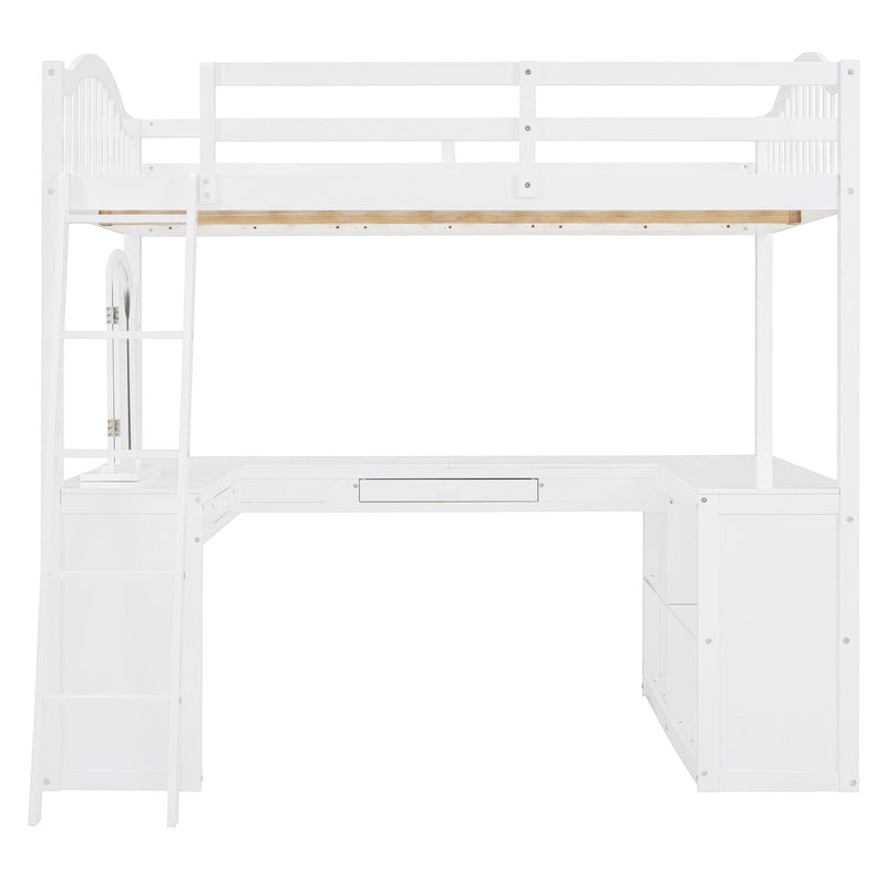 Loft Bed With Drawers, Cabinet, Shelves With Desk