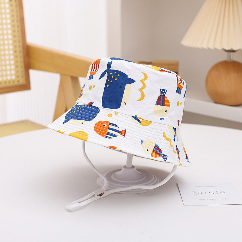 Printed Bucket Hat Cute Car Dinosaur Summer Beach Pure Cotton Fisherman Hat For Babies