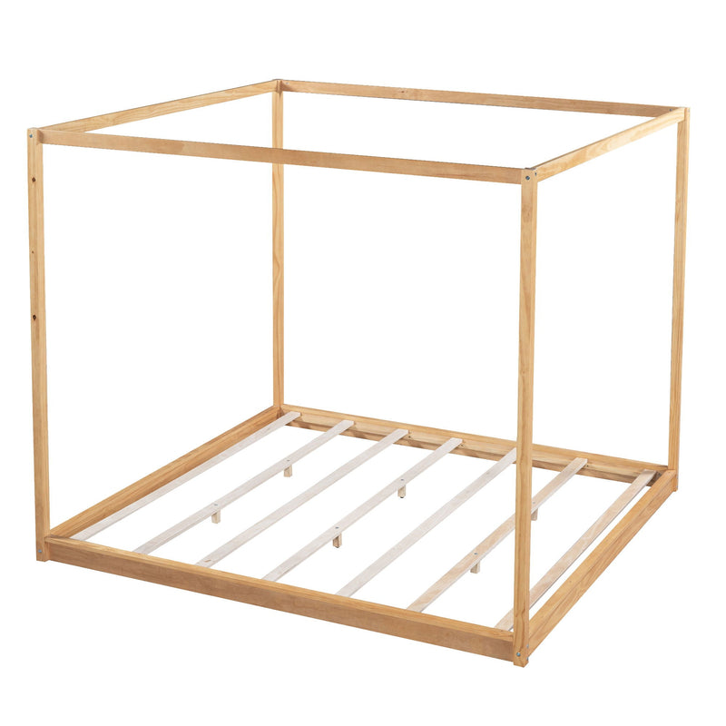 Wood Canopy Platform Bed With Support Legs And Airflow Slats