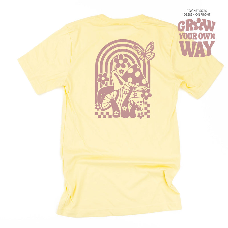 Grow Your Own Way (Pocket Front) w/ Mushrooms on Back - Unisex Tee