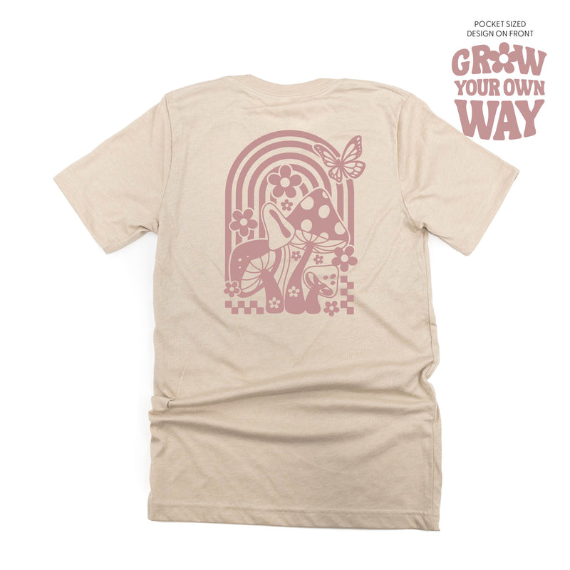 Grow Your Own Way (Pocket Front) w/ Mushrooms on Back - Unisex Tee