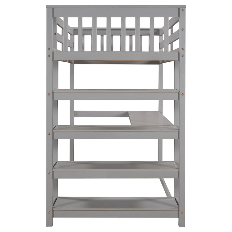 Loft Bed With Storage Shelves And Under Bed Desk
