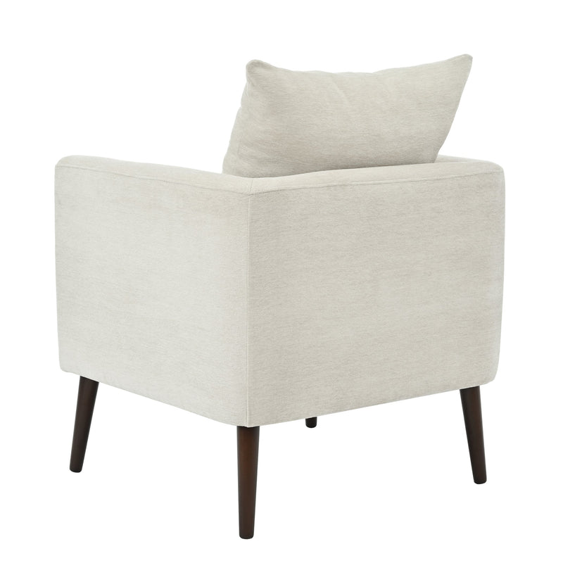 Modern Chenille Accent Chair, Upholstered Armchair for Living Room, Mid Century Fabric Lounge Chair w/Pillow, Comfortable Reading Chair with Wood Legs for Living Room, Bedroom, Reception Room (Beige)