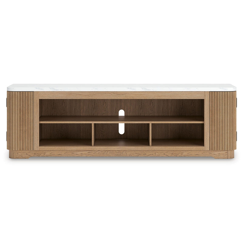 Camdill - XL TV Stand With Fireplace Option - Light Brown