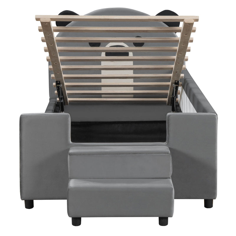 Upholstered Daybed With Bear Shaped Headboard, Hydraulic System And Breathable Fence