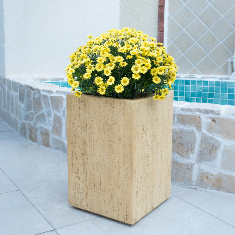 Handmade Travertine Planter Box, Antique Brown, 19.75"H