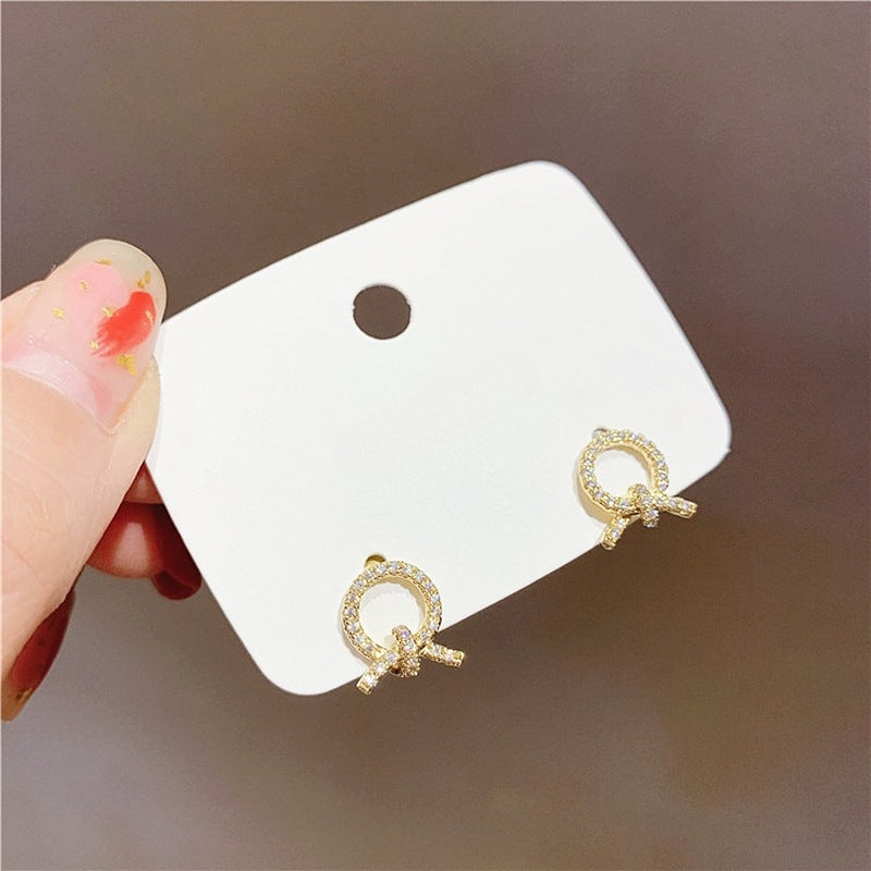 Rhinestone Circle Bow Stud Earrings