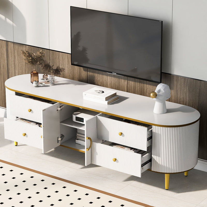 Modern TV Stand For TVs Up To 80", Entertainment Center With 4 Drawers And 1 Cabinet, Wood TV Console Table With And Handles For Living Room - White