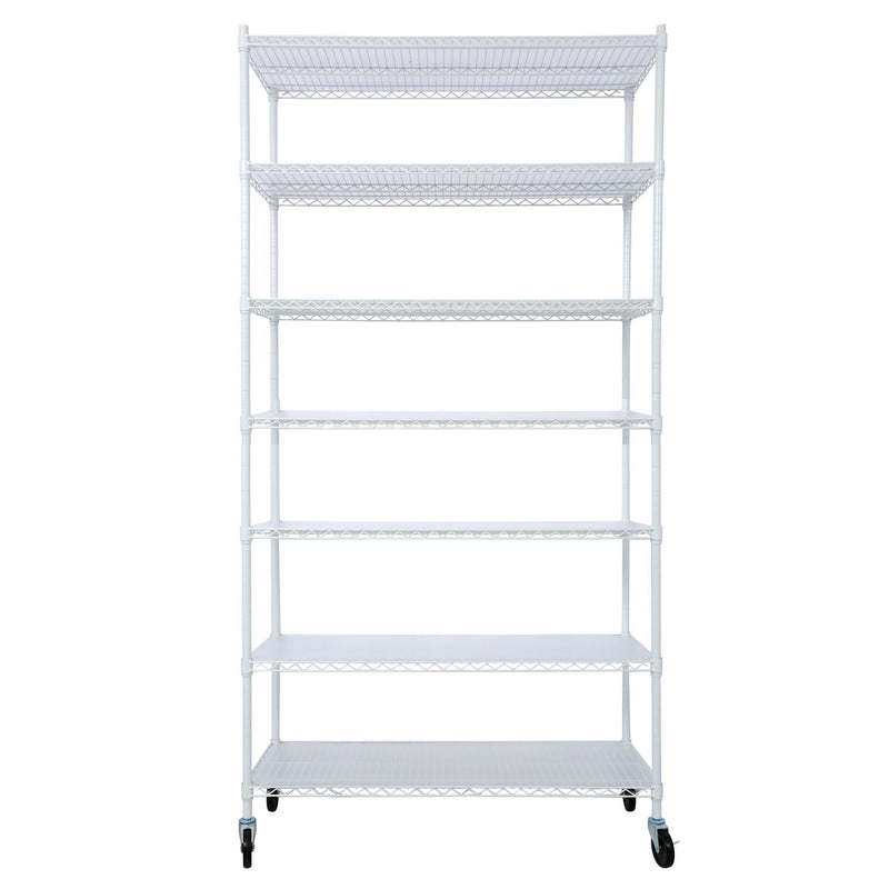 7 Tier Metal Shelf Wire Shelving Unit, 2450Lbs Heavy Duty Adjustable Storage Rack With Wheels & Shelf Liners For Closet Kitchen Garage Basement Commercial Shelving