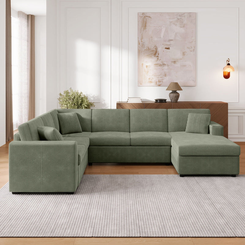 Oversized Sectional U-Shaped Sofa With Chaise Lounge And Three Soft Throw Pillows