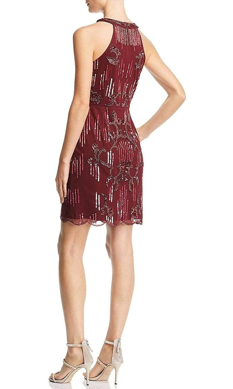 Aidan Mattox V-Neck Sleeveless Zipper Back Embellished Mesh Dress