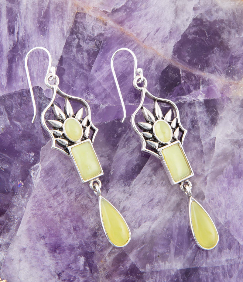 Albie Yellow Jade and Sterling Silver Drop Earrings