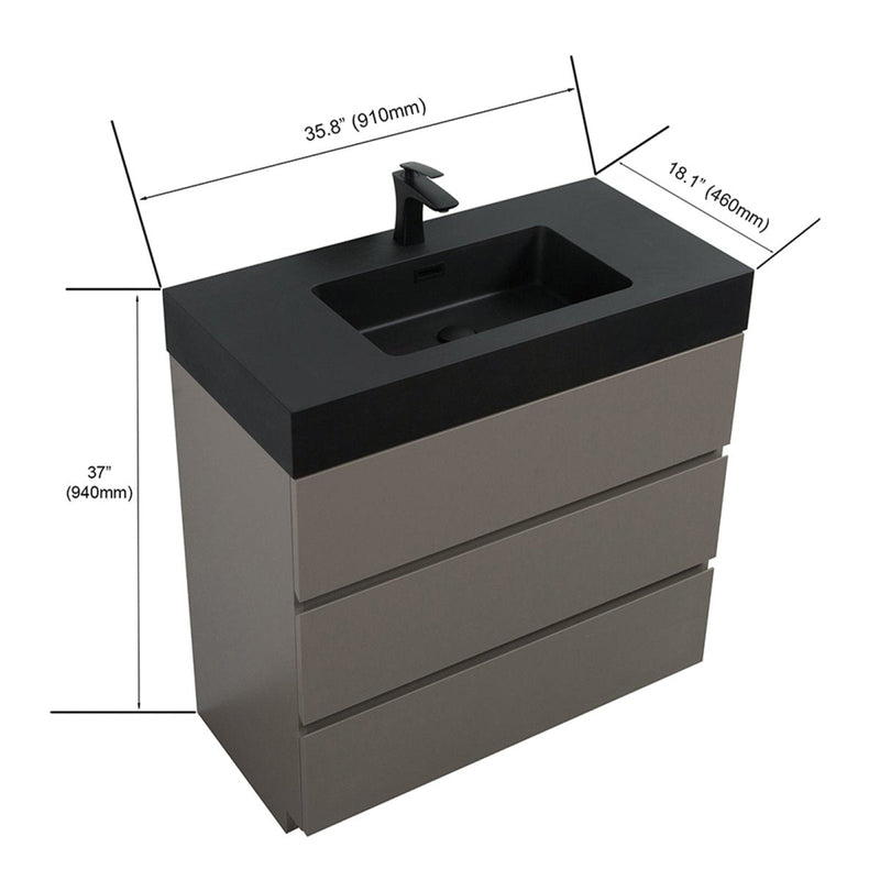 Nuvia 36 Inch Premium Modern Freestanding One-Piece Bathroom Vanity Set Without Drain And Faucet (SAK71364)