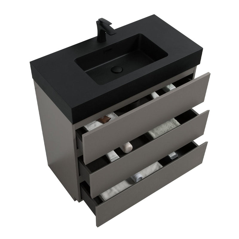 Nuvia 36 Inch Premium Modern Freestanding One-Piece Bathroom Vanity Set Without Drain And Faucet (SAK71364)