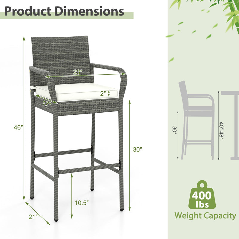 All Weather PE Rattan Bar Chairs Set of 4 with Armrests and Seat Cushions for Porch Backyard