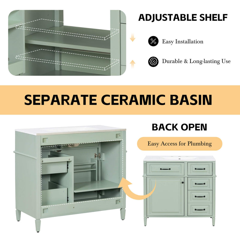 Alora 36-Inch Freestanding Bathroom Vanity With Ceramic Sink And Storage Cabinets [Faucet Not Included] (SAK86310)