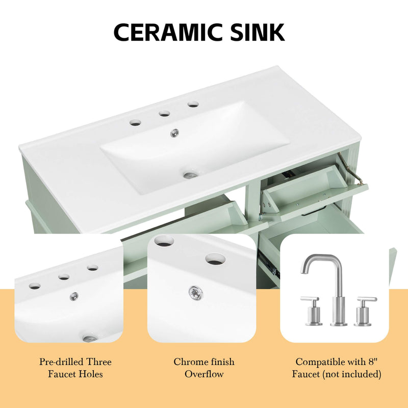 Alora 36-Inch Freestanding Bathroom Vanity With Ceramic Sink And Storage Cabinets [Faucet Not Included] (SAK86310)