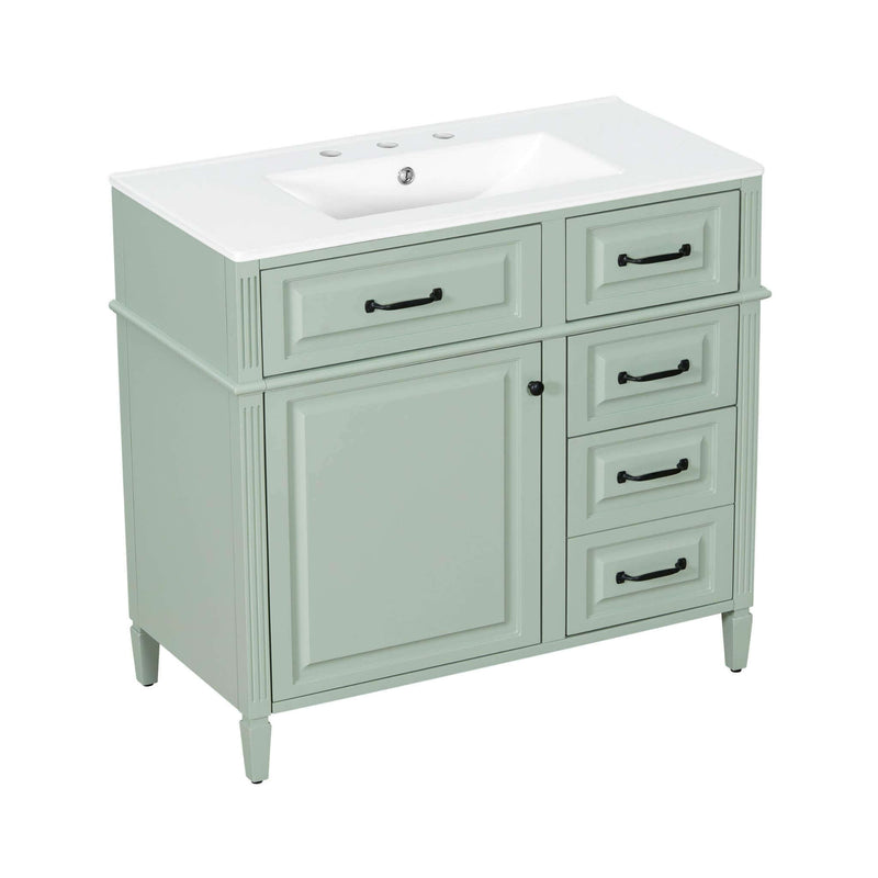 Alora 36-Inch Freestanding Bathroom Vanity With Ceramic Sink And Storage Cabinets [Faucet Not Included] (SAK86310)