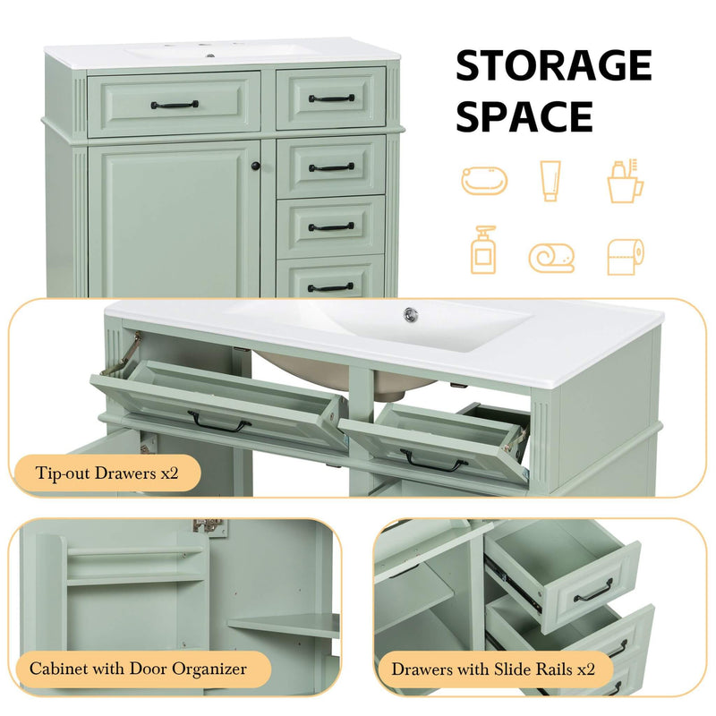 Alora 36-Inch Freestanding Bathroom Vanity With Ceramic Sink And Storage Cabinets [Faucet Not Included] (SAK86310)