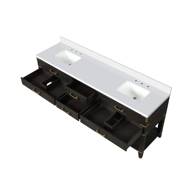 Alora 84-Inch Black Oak Double Bathroom Vanity With White Quartz Top (SAK43761)