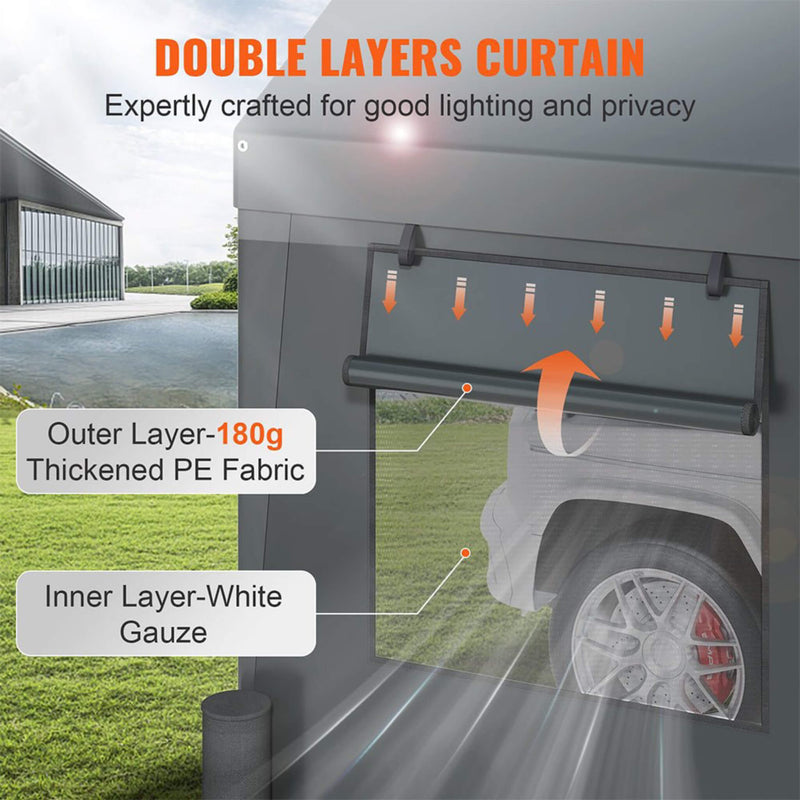 [12X20FT] Alora Heavy-Duty Outdoor Premium Garage Tarp Canopy Shelter W/ Removable Sidewalls (SAK94615)