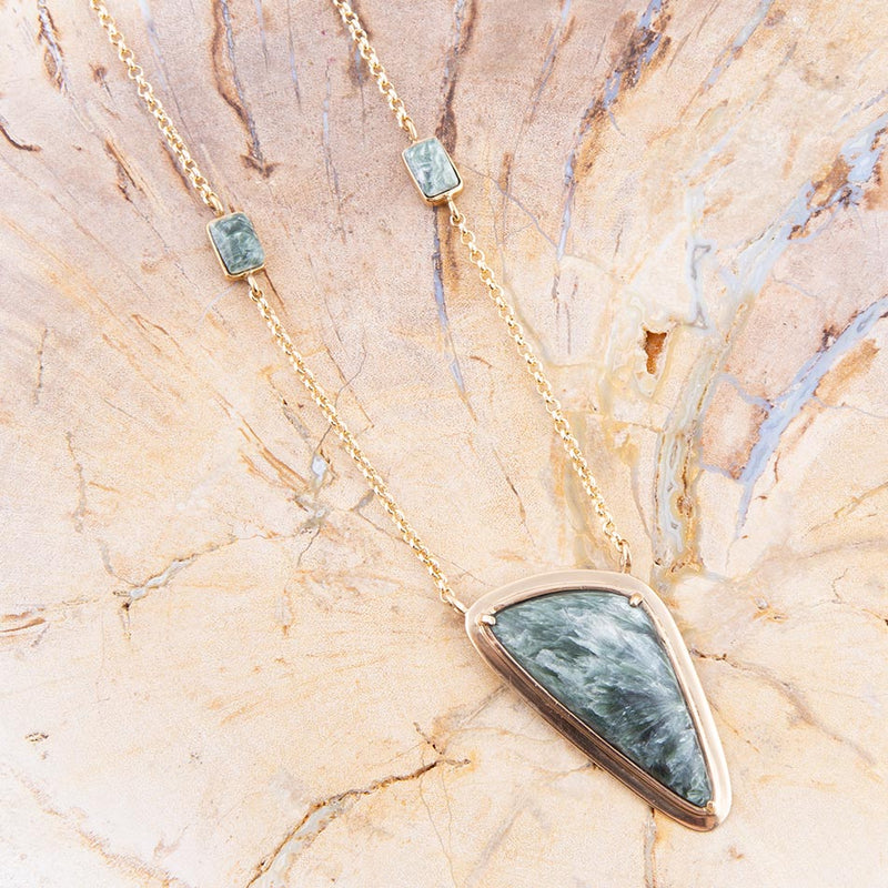 Alpine Green Seraphinite and Golden Necklace