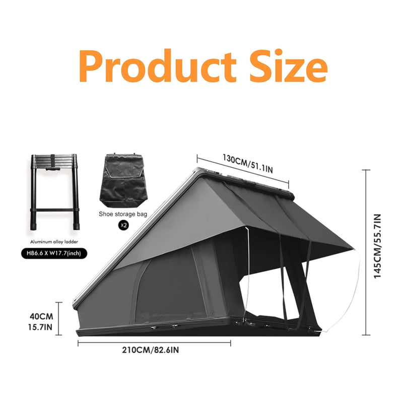 Trailora Nova Aluminum Hard-Shell Rooftop Tent With Ladder, Tri-Color LED Lighting, And Memory Foam Mattress [2-3 People] (SAK57409)