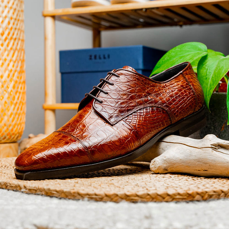 21-532-CGM ANDREA Crocodile Lace Up, Cognac