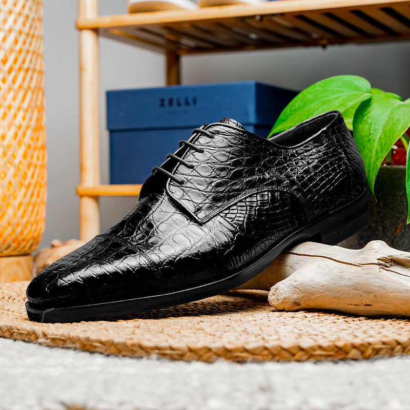 21-532-BKM ANDREA Crocodile Lace Up, Black