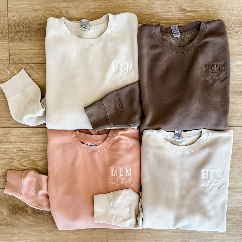 Embroidered PIGMENT Crewneck - Mama of An Angel - Add Your Custom Name - Tone on Tone Thread