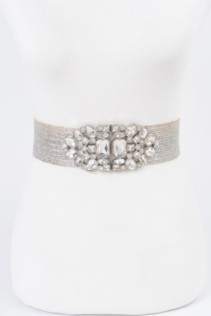 Multi Stone Metallic Straw Stretch Belt