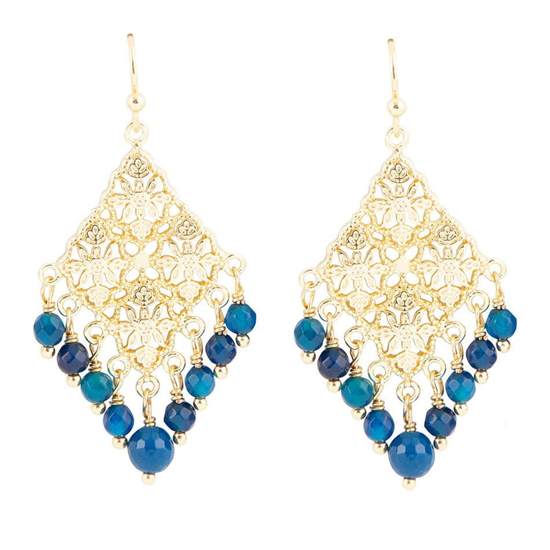 Argo Blue Jade Golden Drop Chandelier Earrings