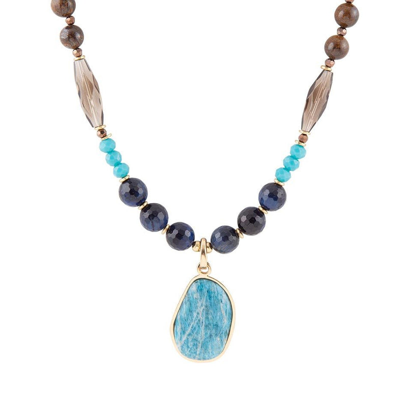 Argo Blue Apatite and Brown Tiger's Eye Golden Pendant Necklace