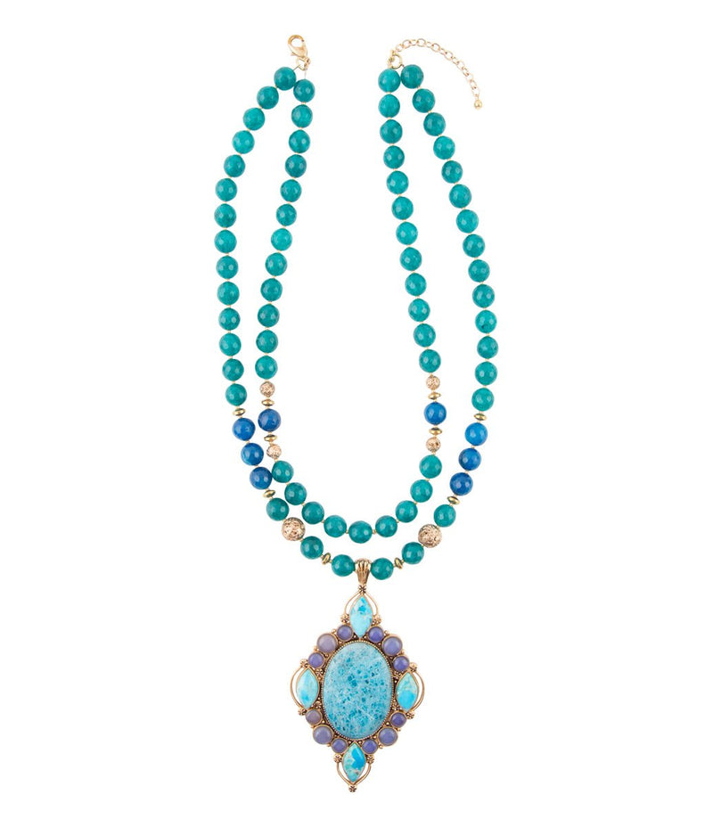 Argo Blue Apatite and Golden Bronze Pendant Necklace