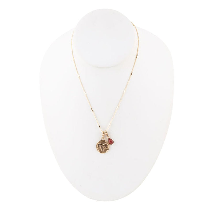 Aries - Zodiac Red Carnelian Golden Charm Necklace
