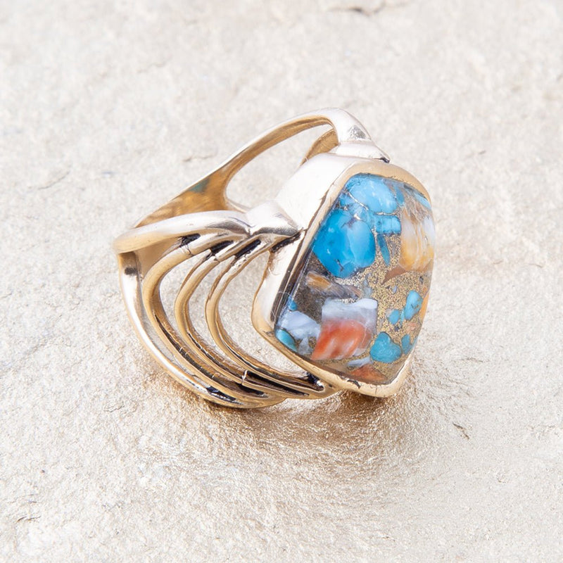 Arrows Blue Turquoise and Orange Spiny Oyster Matrix Golden Ring