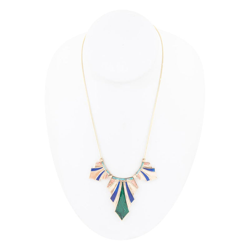 Art Deco Colorful Inlaid Golden Statement Necklace