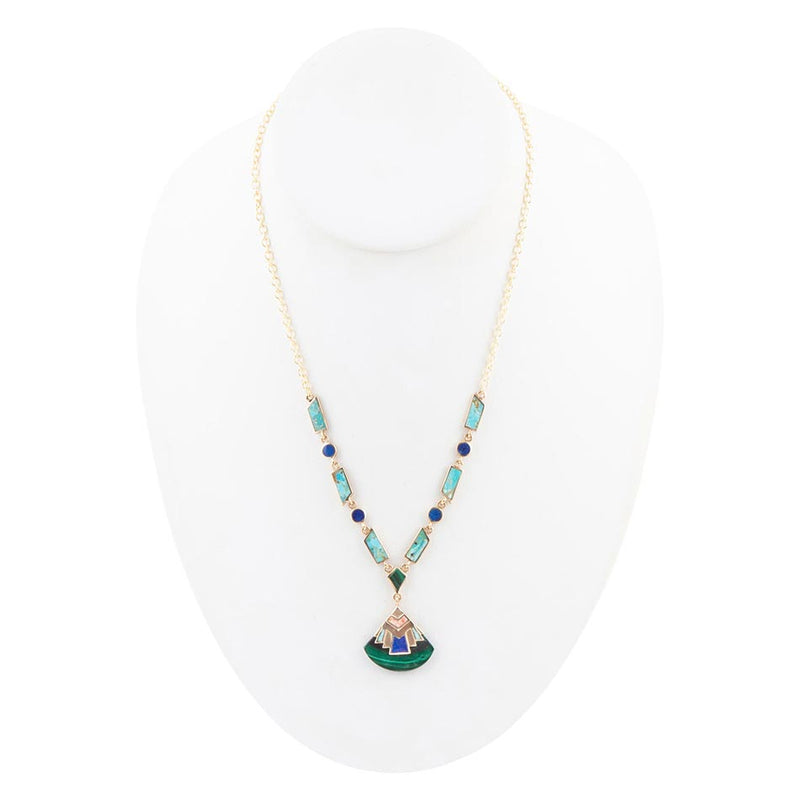 Art Deco Colorful Inlay Golden Necklace