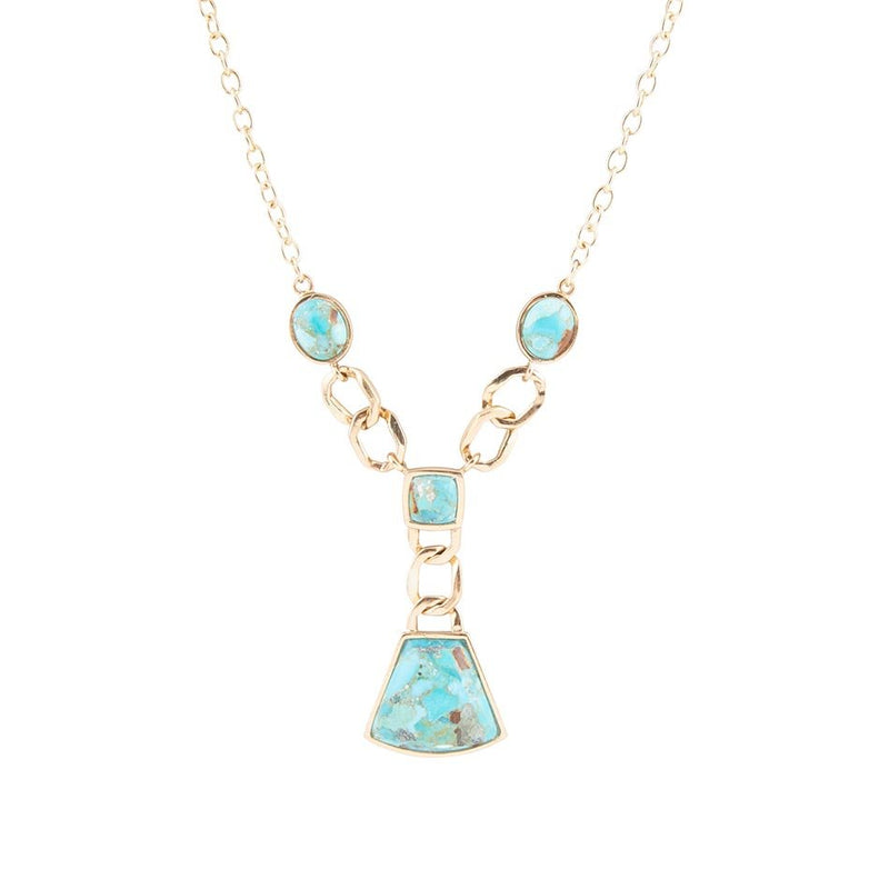 Athena Blue Turquoise Golden Y Neck Necklace
