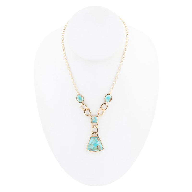 Athena Blue Turquoise Golden Y Neck Necklace