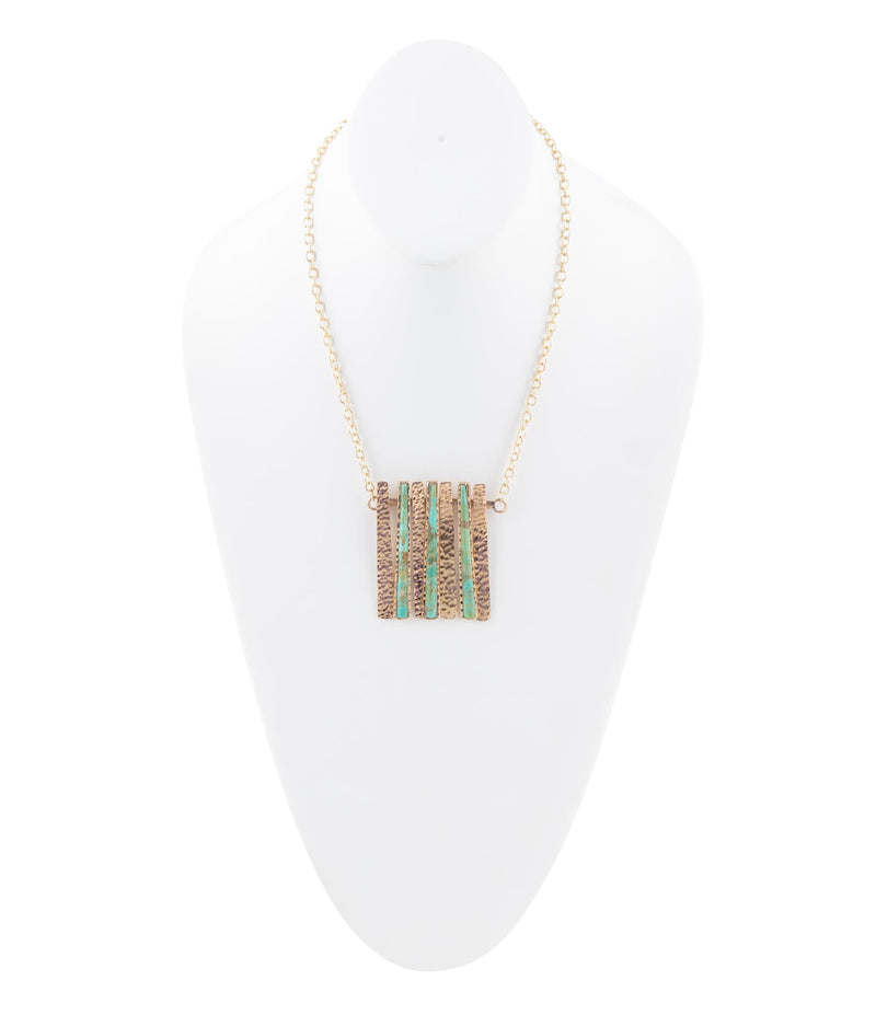 Aztec Blue Turquoise and Golden Bronze Fan Necklace